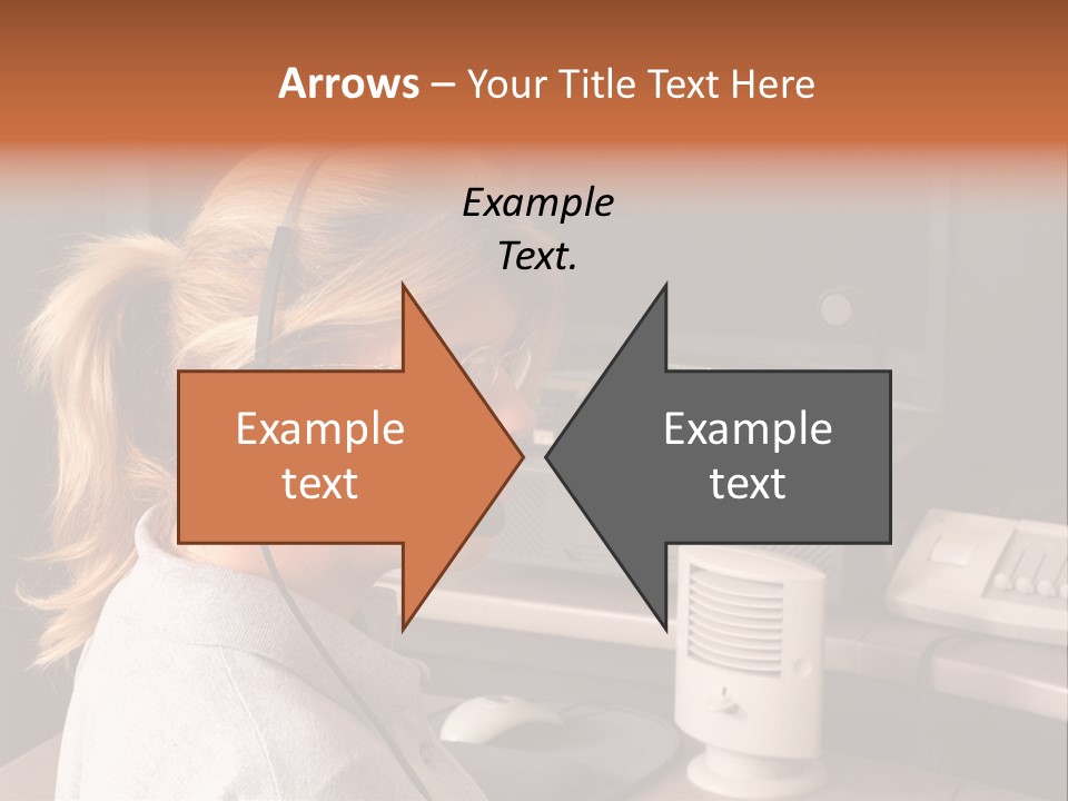 A Woman With A Headset Is Sitting In Front Of A Computer PowerPoint Template