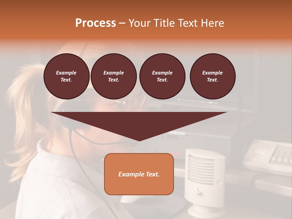 A Woman With A Headset Is Sitting In Front Of A Computer PowerPoint Template