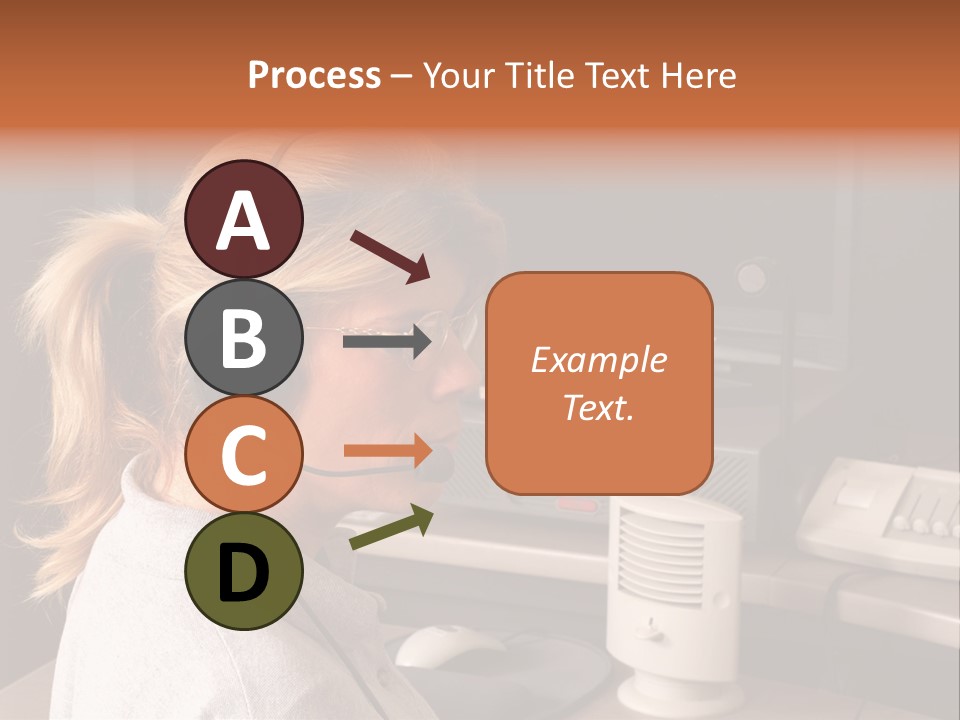 A Woman With A Headset Is Sitting In Front Of A Computer PowerPoint Template