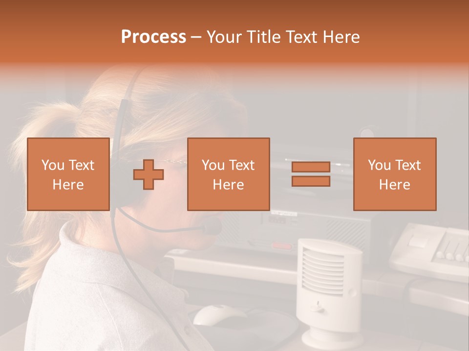 A Woman With A Headset Is Sitting In Front Of A Computer PowerPoint Template