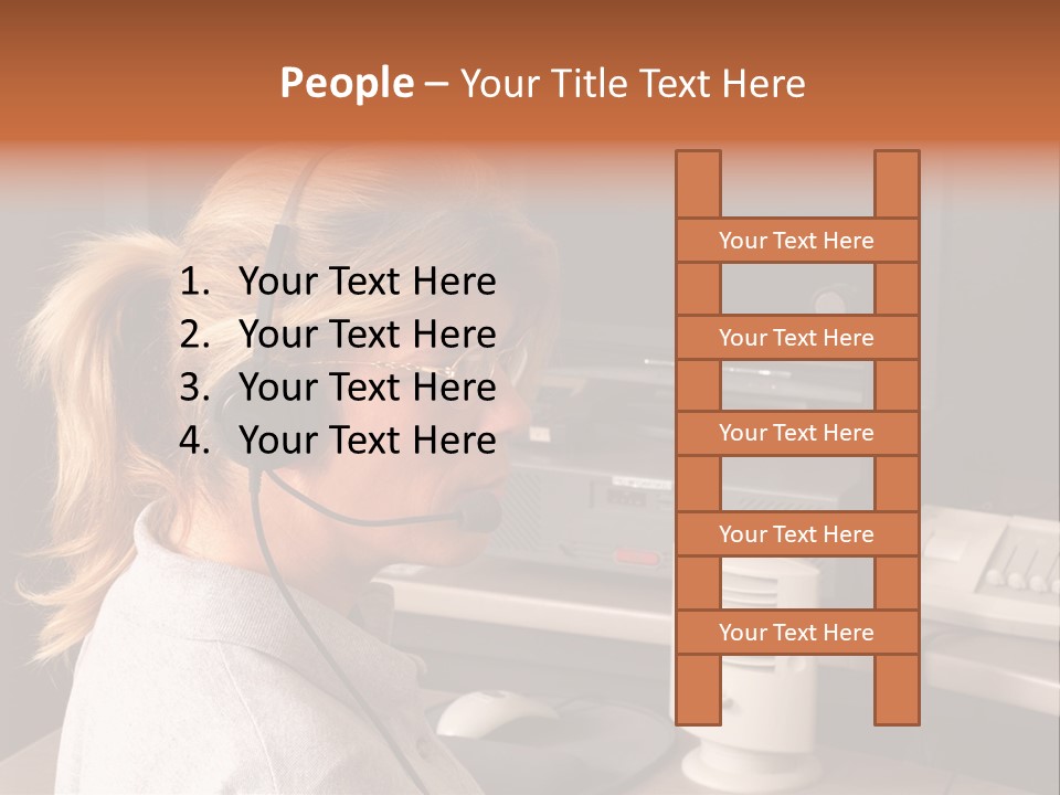 A Woman With A Headset Is Sitting In Front Of A Computer PowerPoint Template