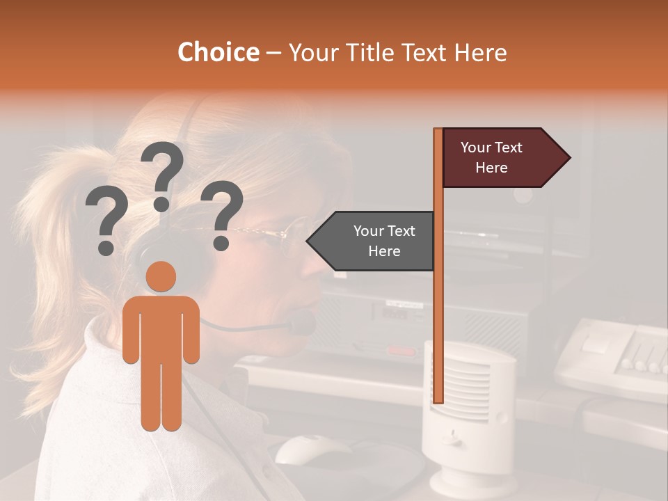 A Woman With A Headset Is Sitting In Front Of A Computer PowerPoint Template