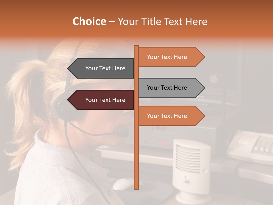 A Woman With A Headset Is Sitting In Front Of A Computer PowerPoint Template
