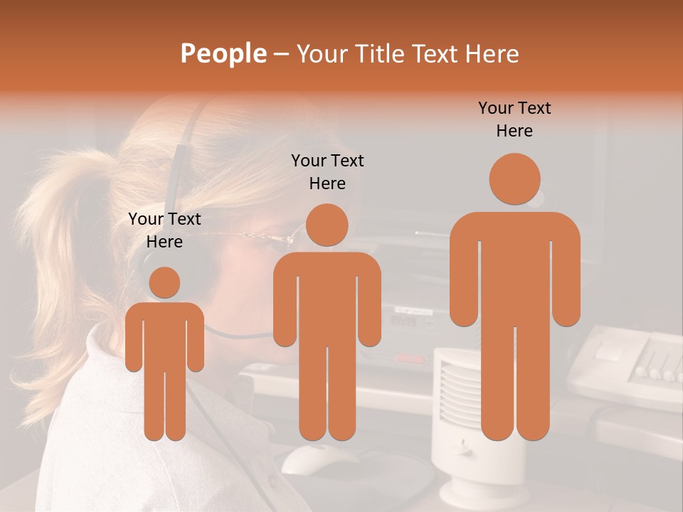 A Woman With A Headset Is Sitting In Front Of A Computer PowerPoint Template