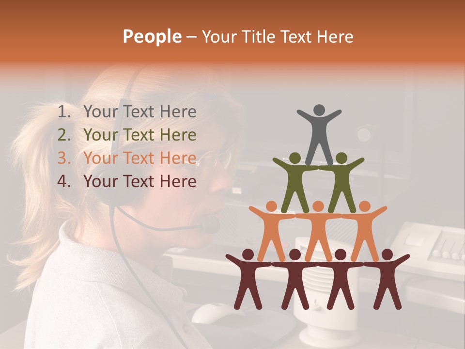 A Woman With A Headset Is Sitting In Front Of A Computer PowerPoint Template