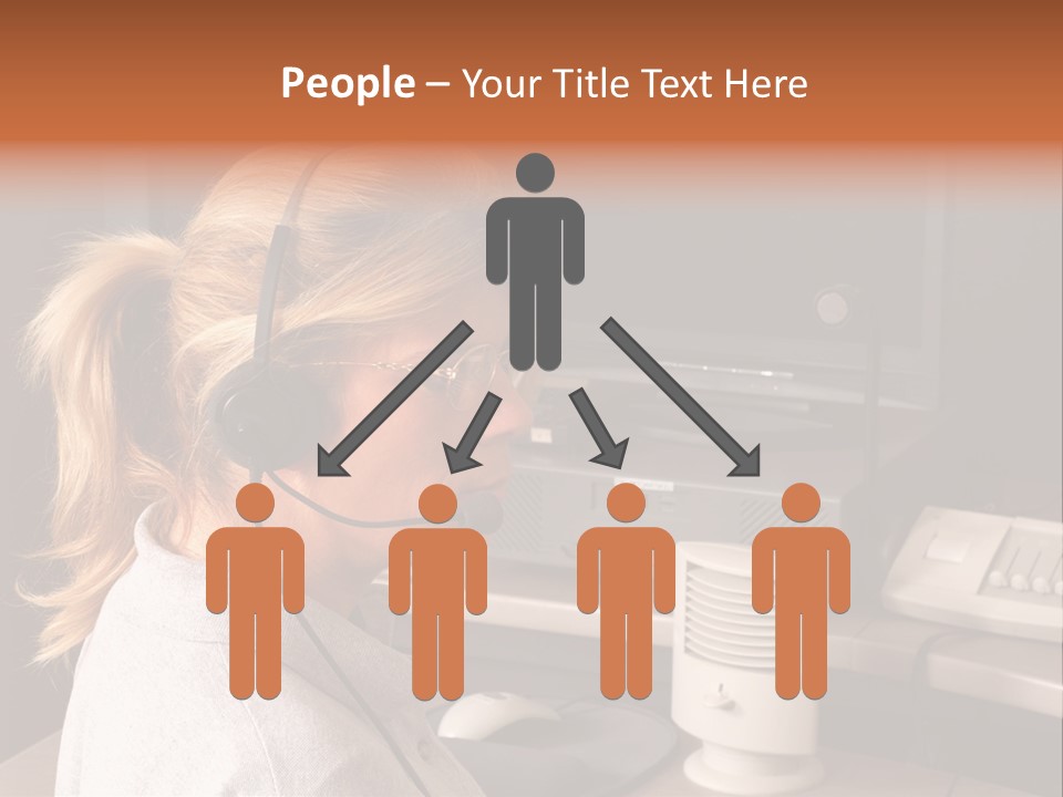 A Woman With A Headset Is Sitting In Front Of A Computer PowerPoint Template