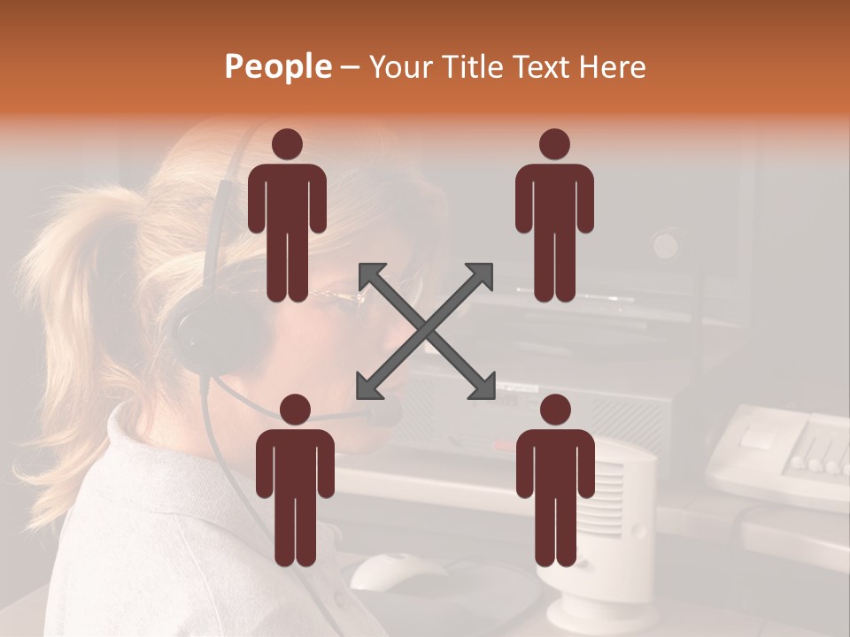 A Woman With A Headset Is Sitting In Front Of A Computer PowerPoint Template