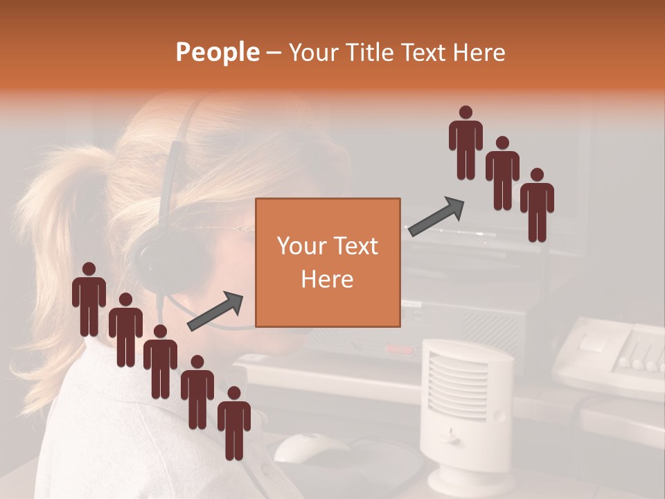 A Woman With A Headset Is Sitting In Front Of A Computer PowerPoint Template