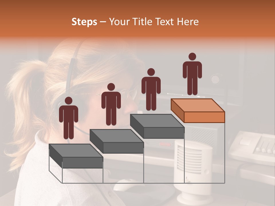 A Woman With A Headset Is Sitting In Front Of A Computer PowerPoint Template