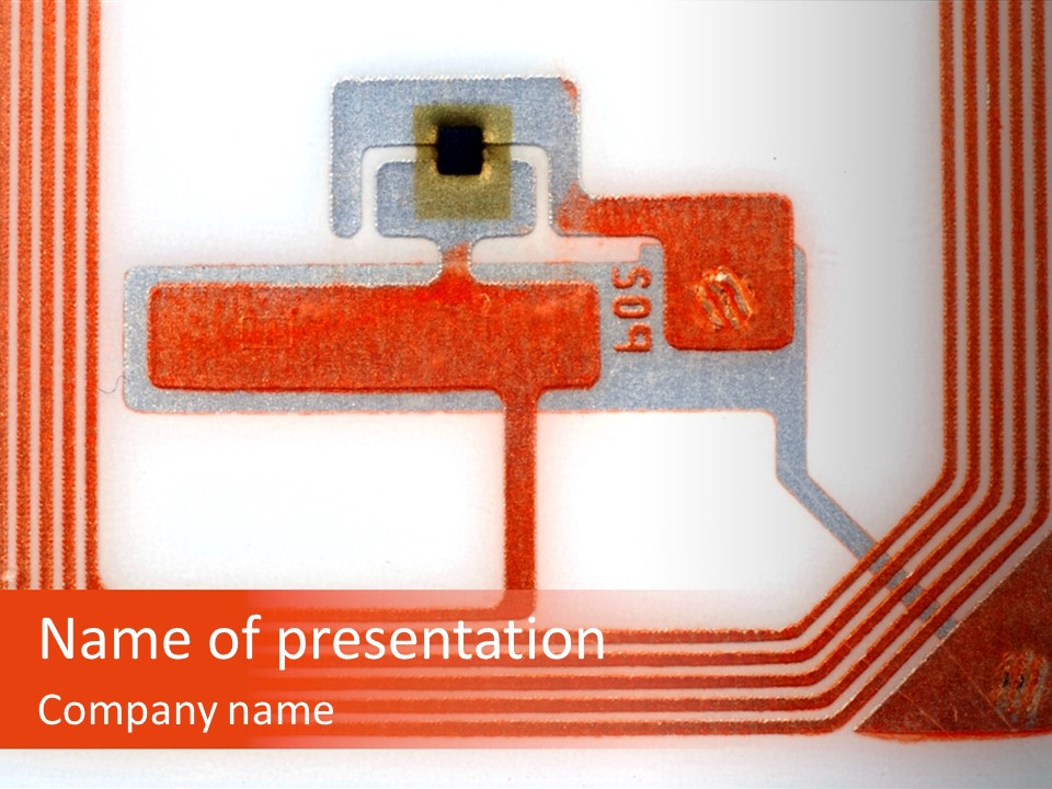 Close Up Pictures Of A Rfid Tag Showing The Chip And Antennas PowerPoint Template