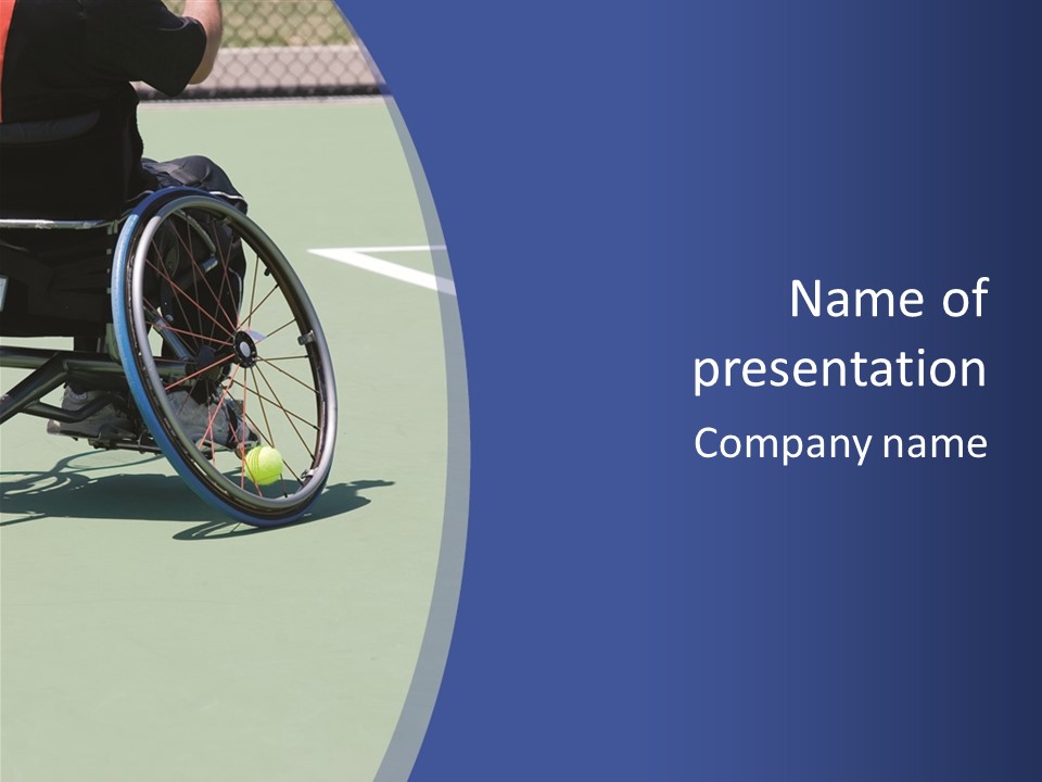 A Wheelchair Bound Athlete On The Tennis Court - Showing The Angle Of The Wheel And The Tennis Ball Being Held In PowerPoint Template