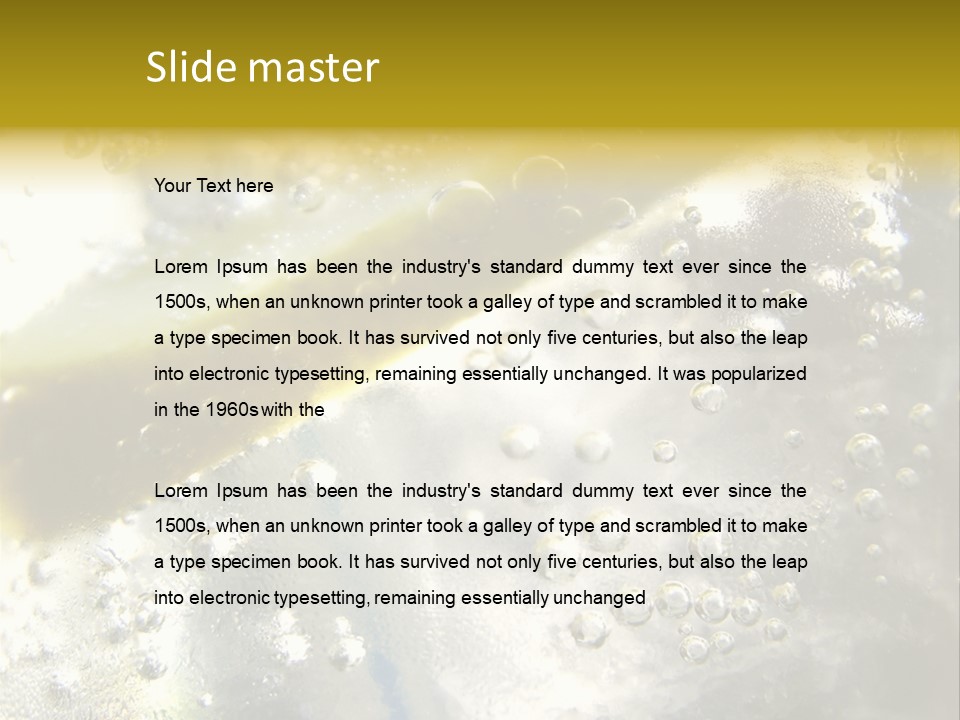 Close Up Of Lemon Slice In Liquid And Bubbles PowerPoint Template