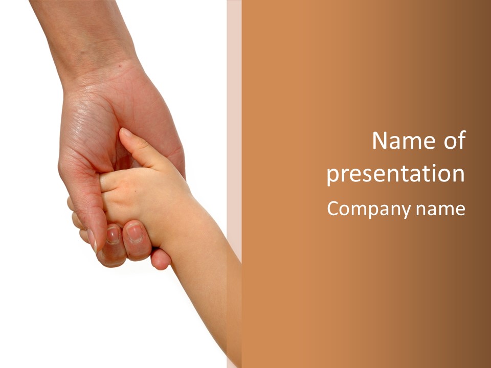 Young Child Hand Holding  Hand. PowerPoint Template