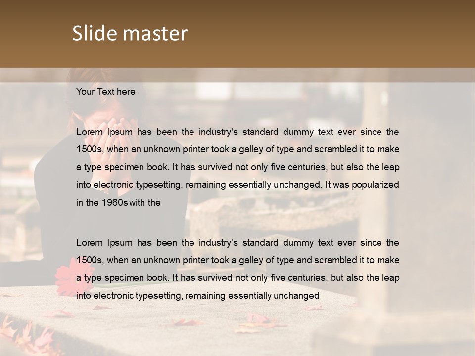 Woman Laying Flower On Grave In Cemetery PowerPoint Template