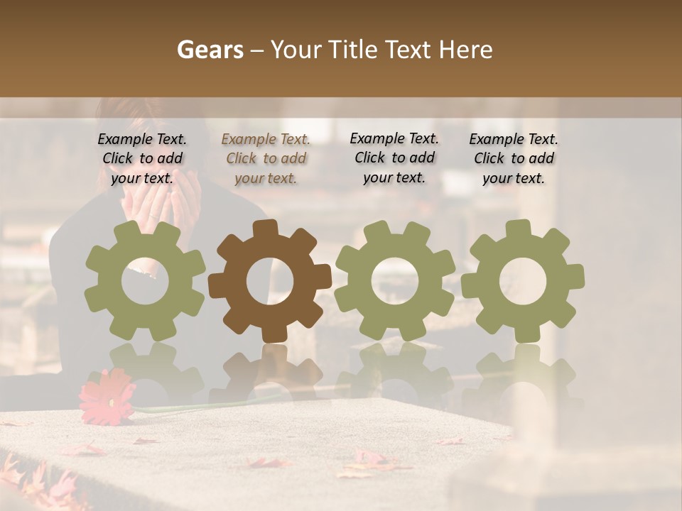 Woman Laying Flower On Grave In Cemetery PowerPoint Template