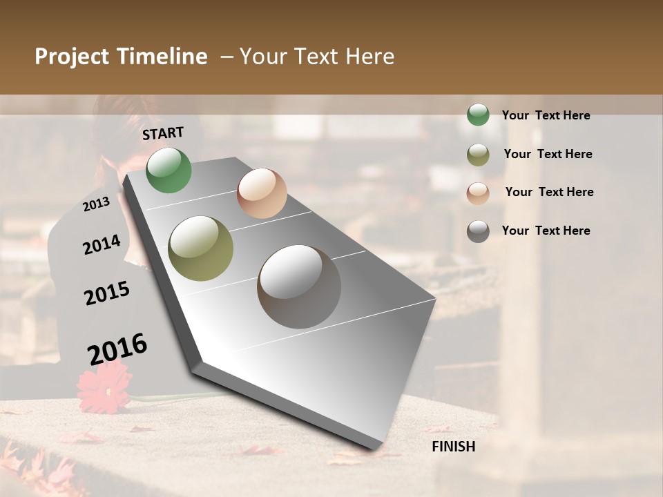 Woman Laying Flower On Grave In Cemetery PowerPoint Template