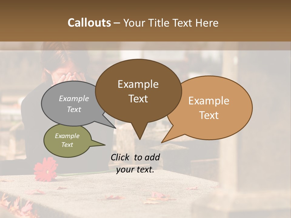 Woman Laying Flower On Grave In Cemetery PowerPoint Template
