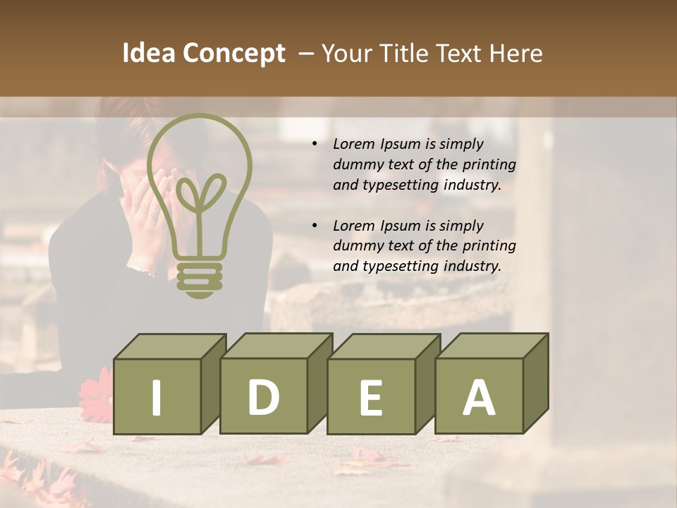 Woman Laying Flower On Grave In Cemetery PowerPoint Template