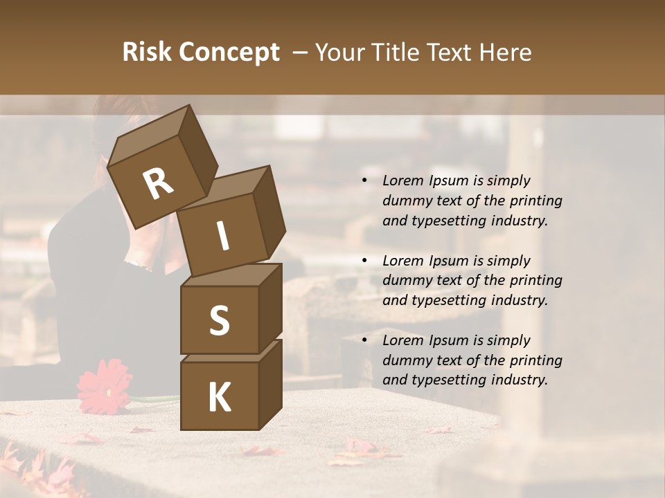 Woman Laying Flower On Grave In Cemetery PowerPoint Template