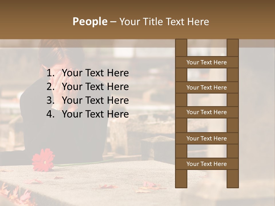 Woman Laying Flower On Grave In Cemetery PowerPoint Template