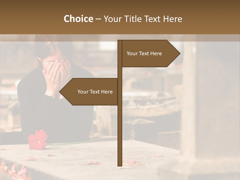 Woman Laying Flower On Grave In Cemetery PowerPoint Template