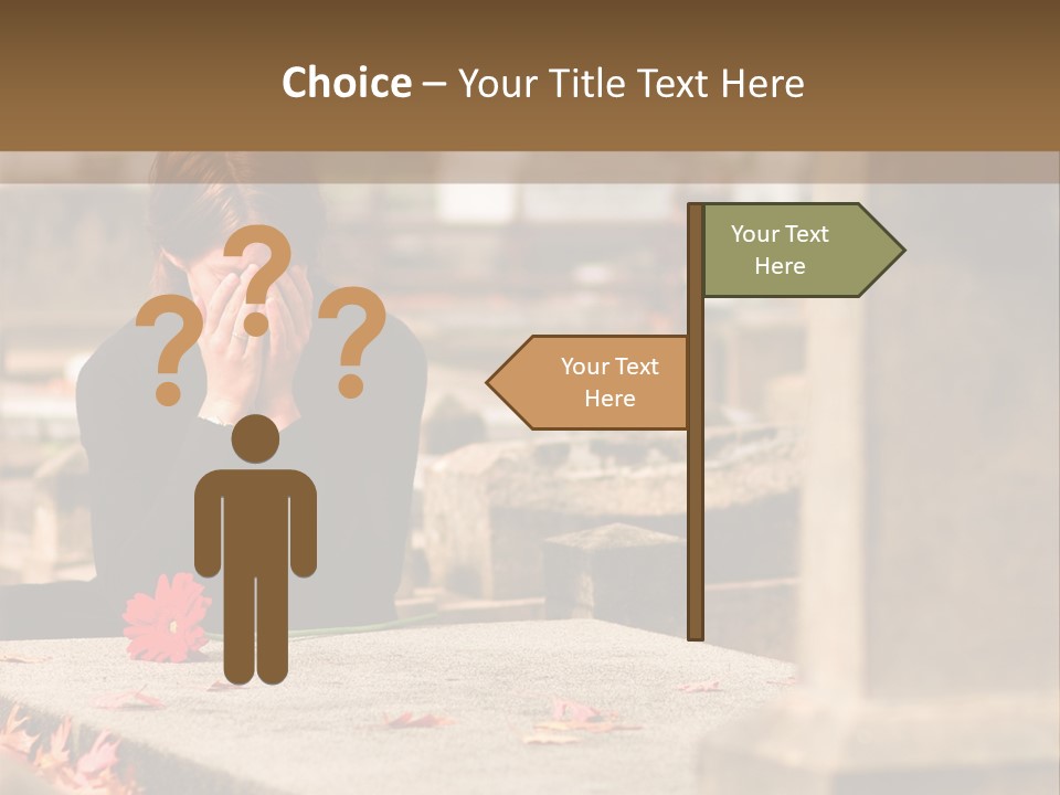 Woman Laying Flower On Grave In Cemetery PowerPoint Template