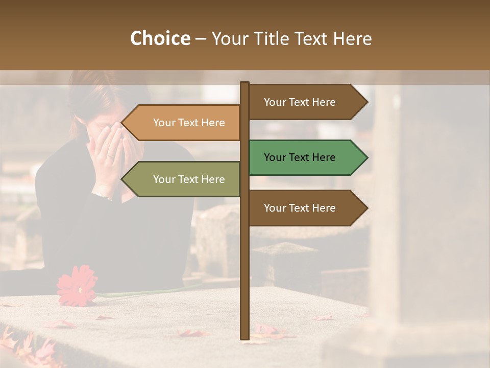 Woman Laying Flower On Grave In Cemetery PowerPoint Template