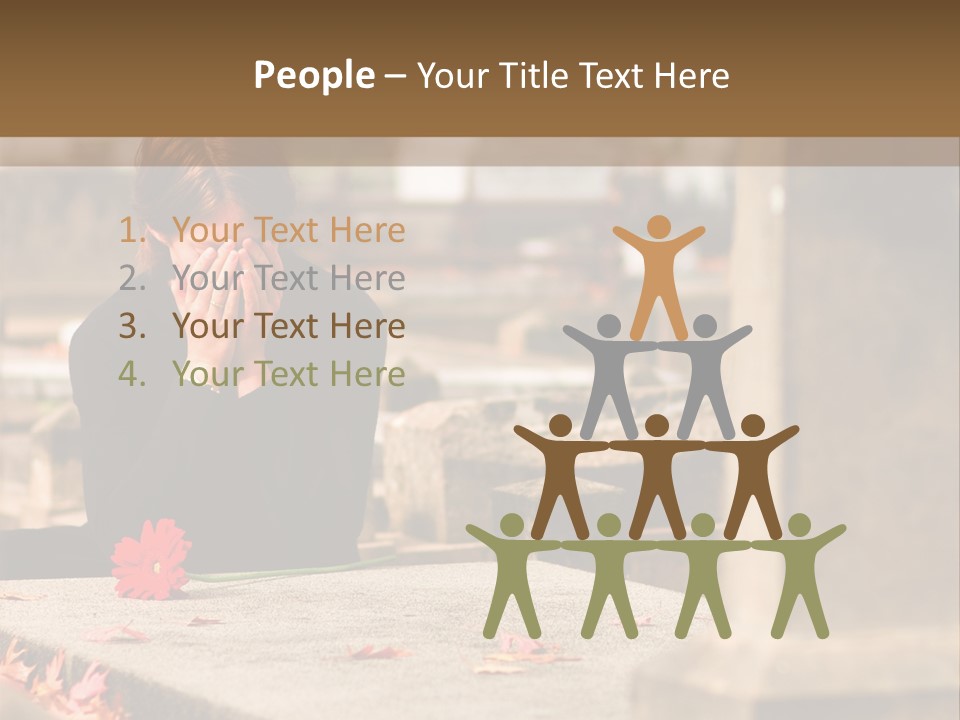 Woman Laying Flower On Grave In Cemetery PowerPoint Template