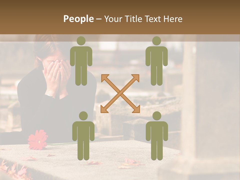 Woman Laying Flower On Grave In Cemetery PowerPoint Template