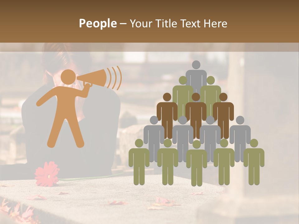 Woman Laying Flower On Grave In Cemetery PowerPoint Template