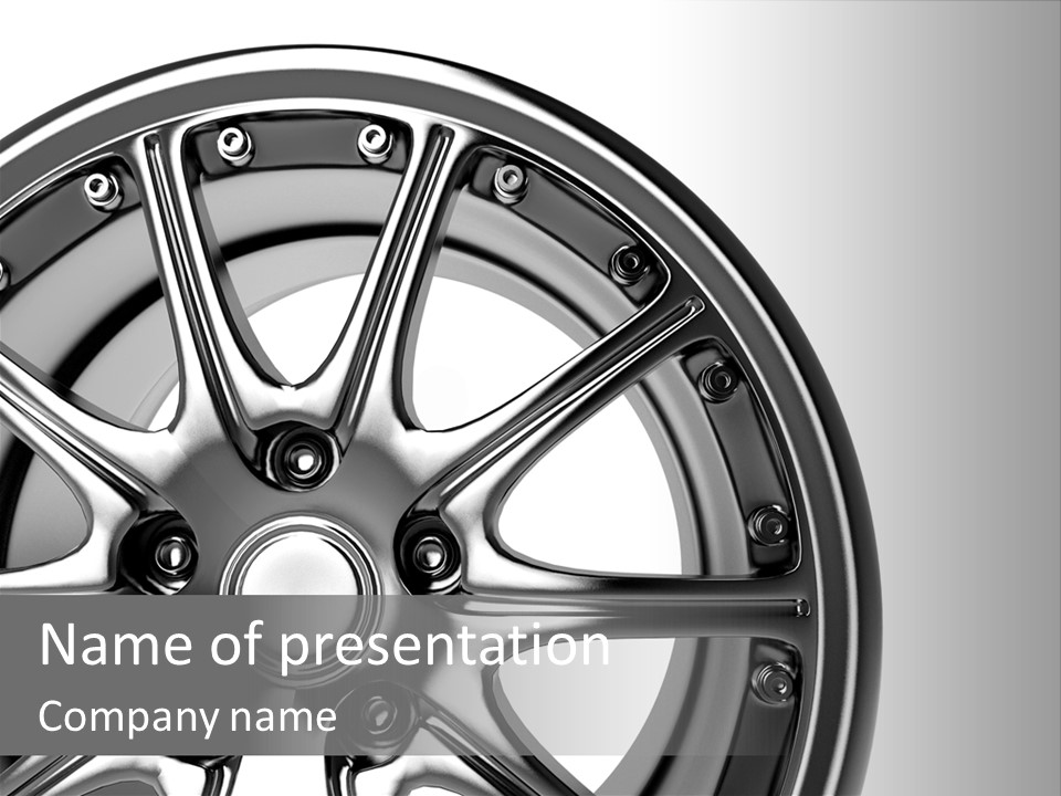 Close Up Rendering Part Of Chrome Car Rim (3D) PowerPoint Template