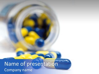 Blue And Yellow Pills Spilling Out Of A Jar PowerPoint Template