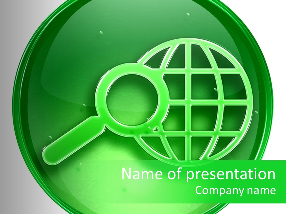 A Green Button With A Magnifying Glass On It PowerPoint Template