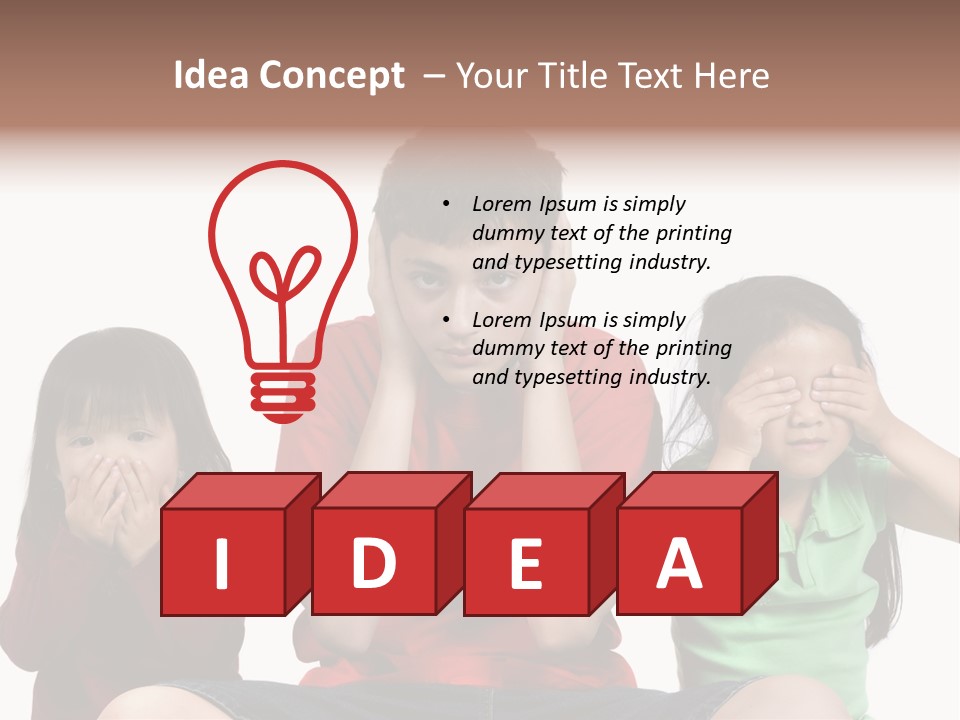 Three Children Do The Old Proverb See No Evil, Speak No Evil, See No Evil. PowerPoint Template