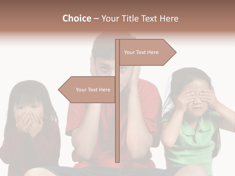 Three Children Do The Old Proverb See No Evil, Speak No Evil, See No Evil. PowerPoint Template