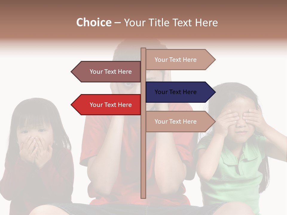 Three Children Do The Old Proverb See No Evil, Speak No Evil, See No Evil. PowerPoint Template