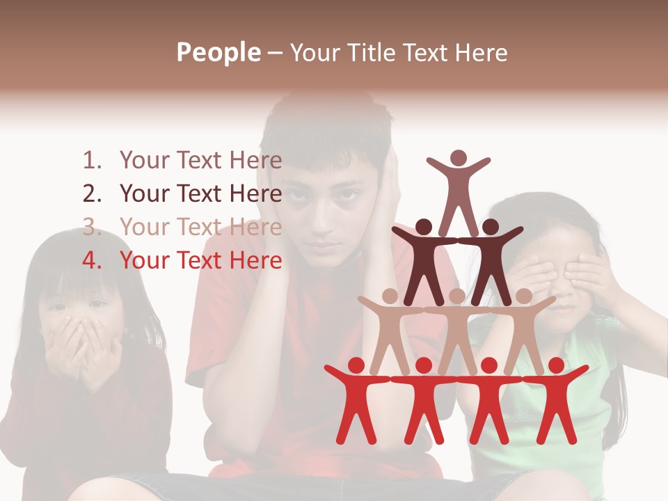 Three Children Do The Old Proverb See No Evil, Speak No Evil, See No Evil. PowerPoint Template