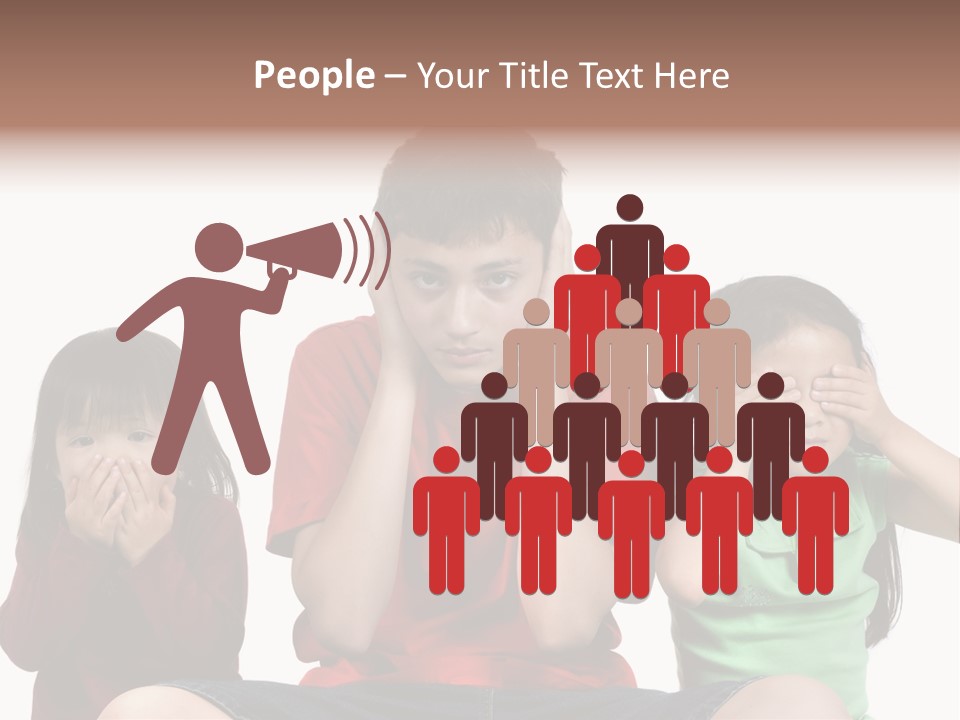 Three Children Do The Old Proverb See No Evil, Speak No Evil, See No Evil. PowerPoint Template