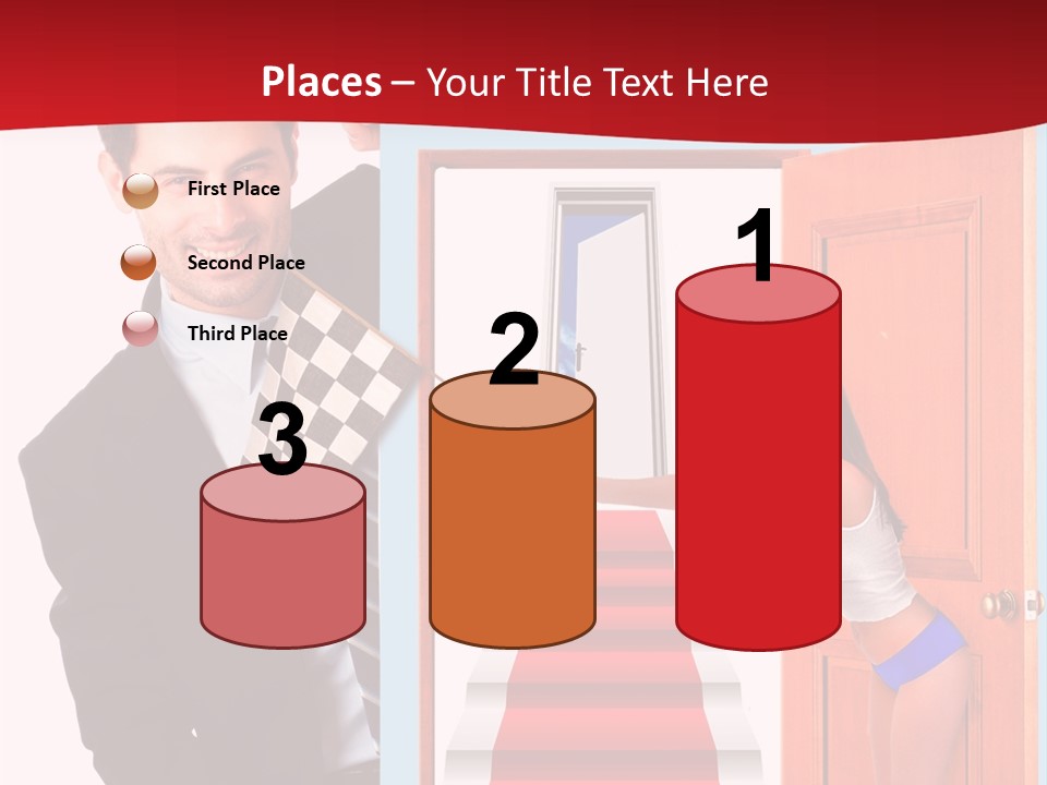 Handsome Businessman Holding A Blank Sign In Front Of Him PowerPoint Template