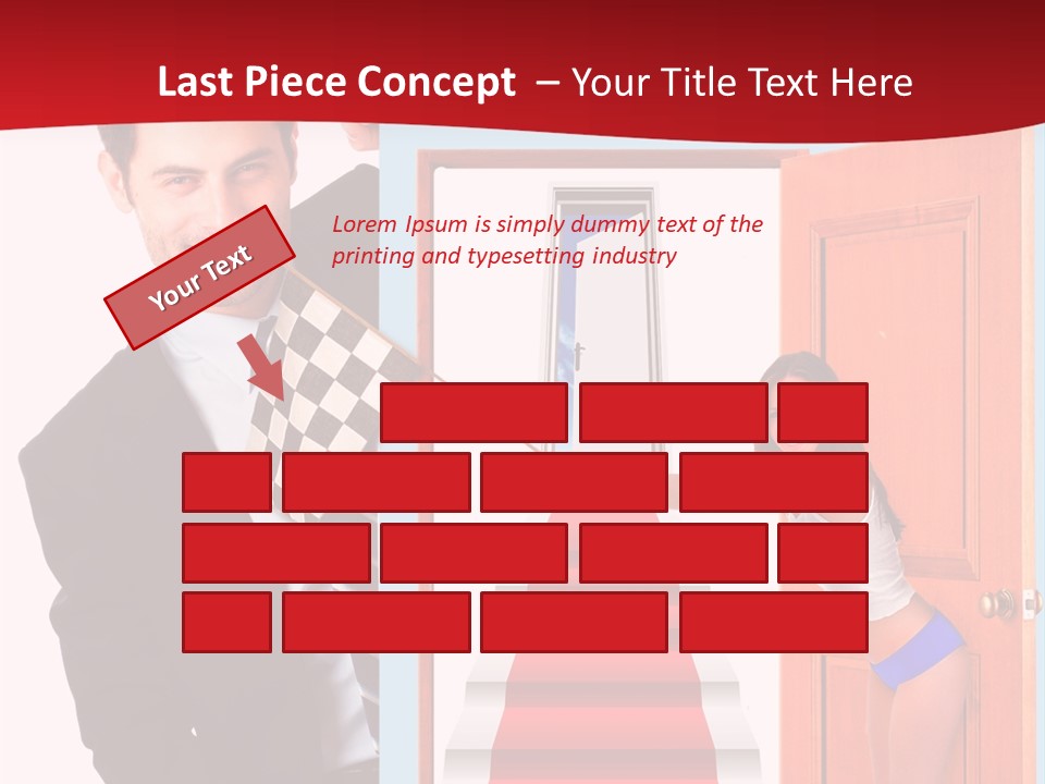 Handsome Businessman Holding A Blank Sign In Front Of Him PowerPoint Template