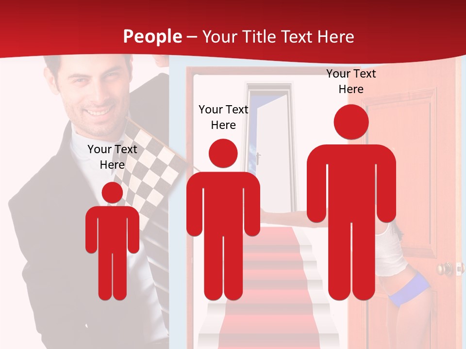 Handsome Businessman Holding A Blank Sign In Front Of Him PowerPoint Template