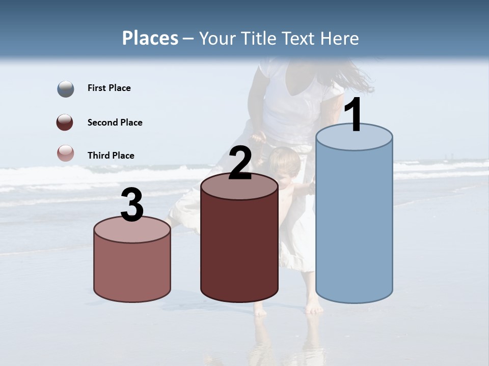 Mom And Son Playing On A Beach, Ocean And Blue Sky In The Background PowerPoint Template