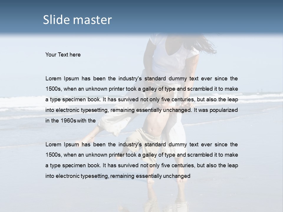 Mom And Son Playing On A Beach, Ocean And Blue Sky In The Background PowerPoint Template