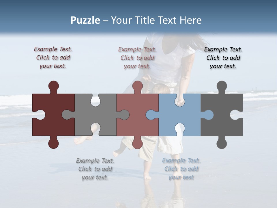 Mom And Son Playing On A Beach, Ocean And Blue Sky In The Background PowerPoint Template