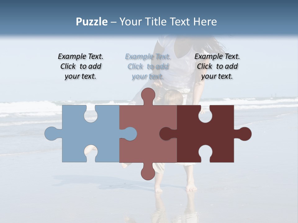 Mom And Son Playing On A Beach, Ocean And Blue Sky In The Background PowerPoint Template