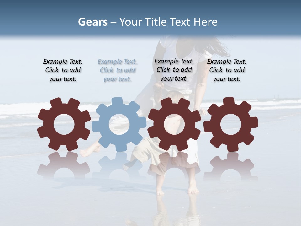 Mom And Son Playing On A Beach, Ocean And Blue Sky In The Background PowerPoint Template