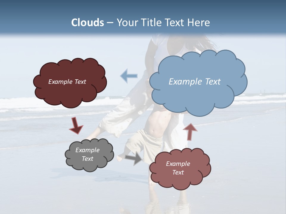 Mom And Son Playing On A Beach, Ocean And Blue Sky In The Background PowerPoint Template