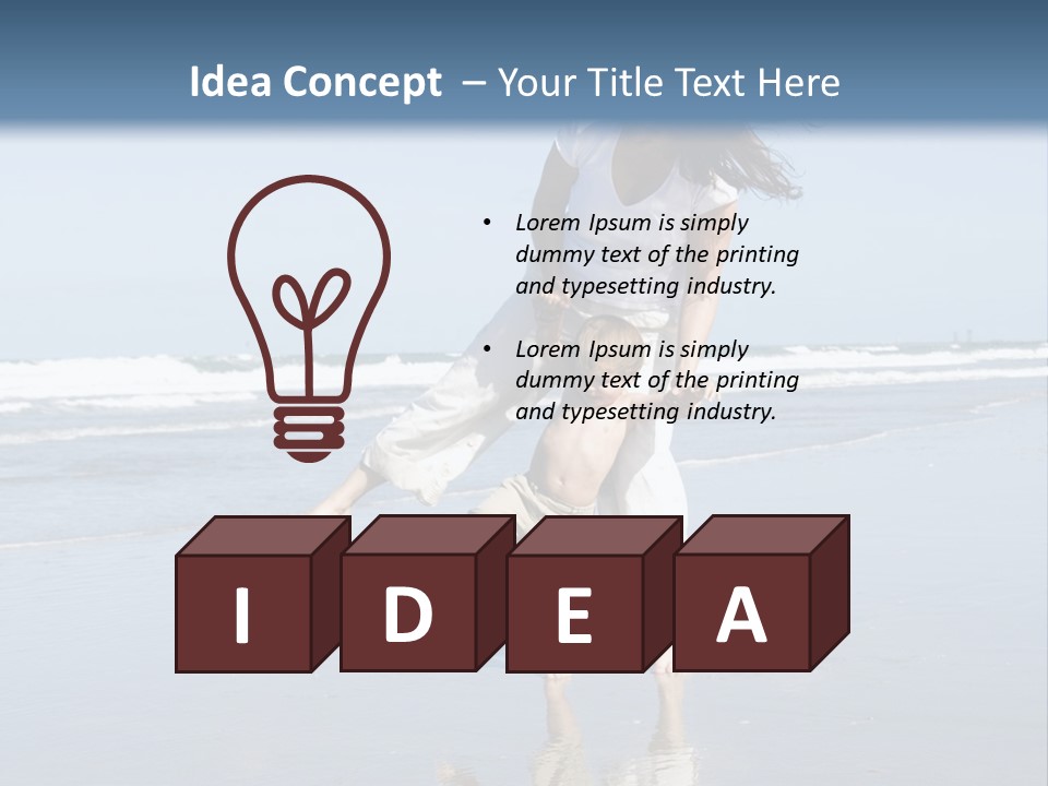 Mom And Son Playing On A Beach, Ocean And Blue Sky In The Background PowerPoint Template