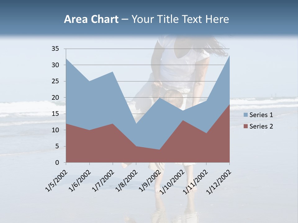 Mom And Son Playing On A Beach, Ocean And Blue Sky In The Background PowerPoint Template