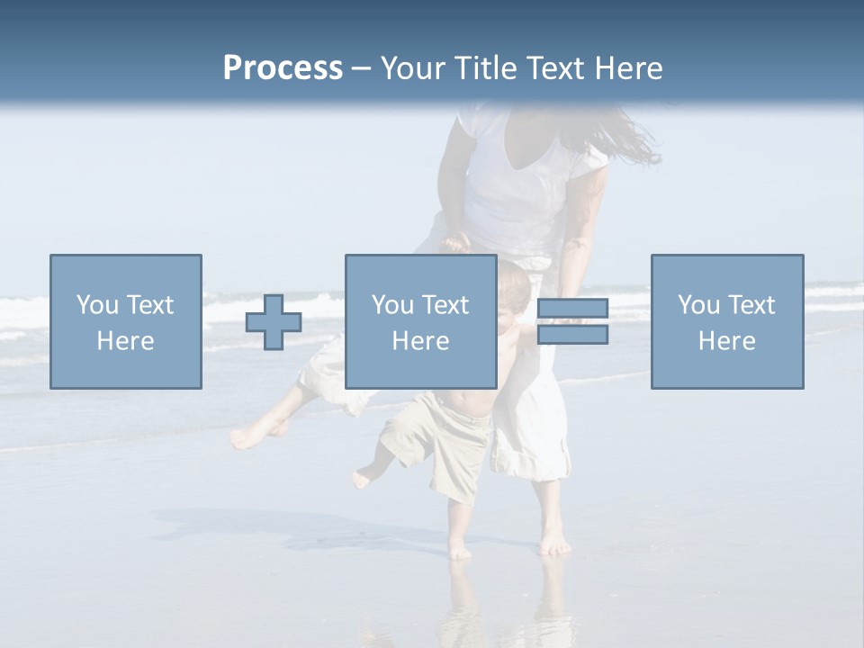 Mom And Son Playing On A Beach, Ocean And Blue Sky In The Background PowerPoint Template